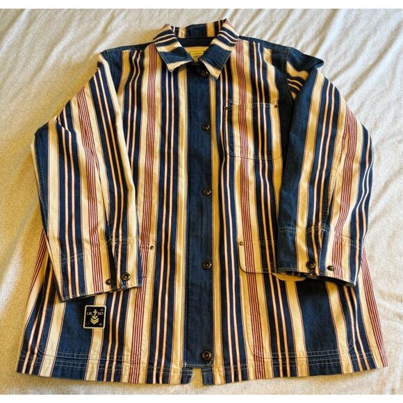 Ralph Lauren Size 2XL Women Striped Denim Naval Chore Nautical Jacket Vintage - Picture 1 of 8